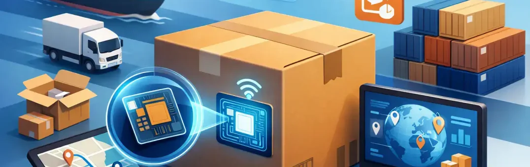 Cargo containers with wireless sensors and tracking devices for supply chain visibility.