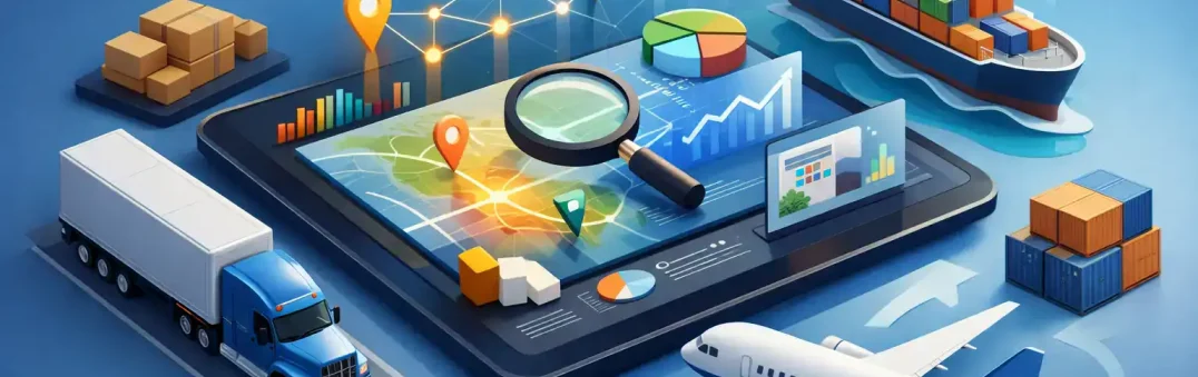 Digital supply chain monitoring with connected devices and cargo tracking.