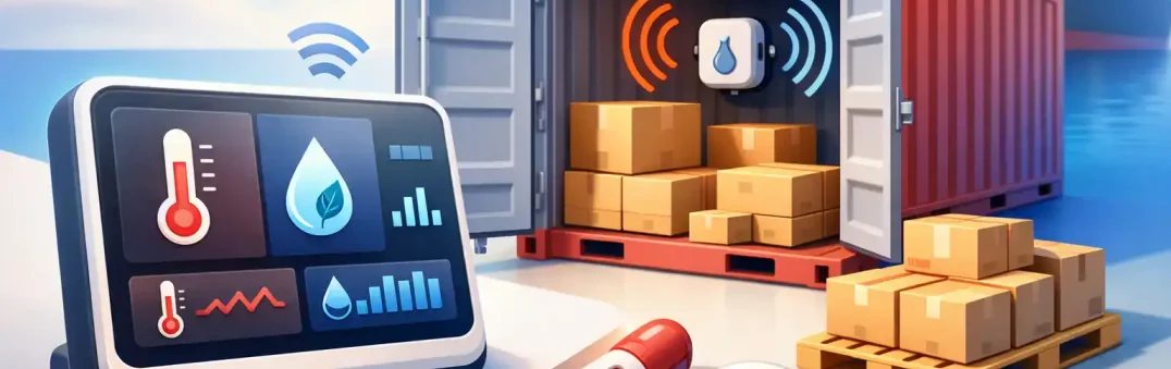 Wireless cargo sensors monitor temperature and humidity in transit.